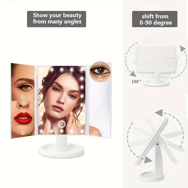 AuraGlow LED Vanity Mirror – Tri-Fold Touch Makeup Mirror