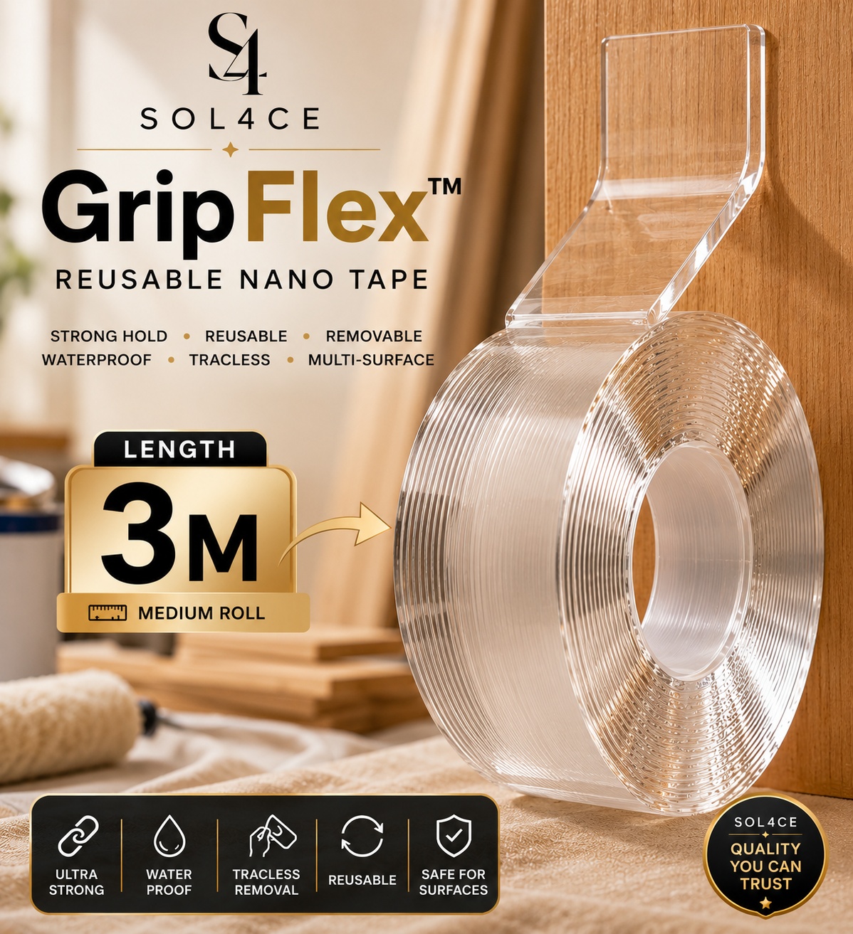 SOL4CE GripFlex™ Reusable Nano Tape