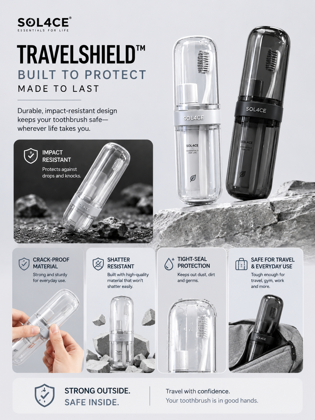 SOL4CE TravelShield Transparent Toothbrush Case