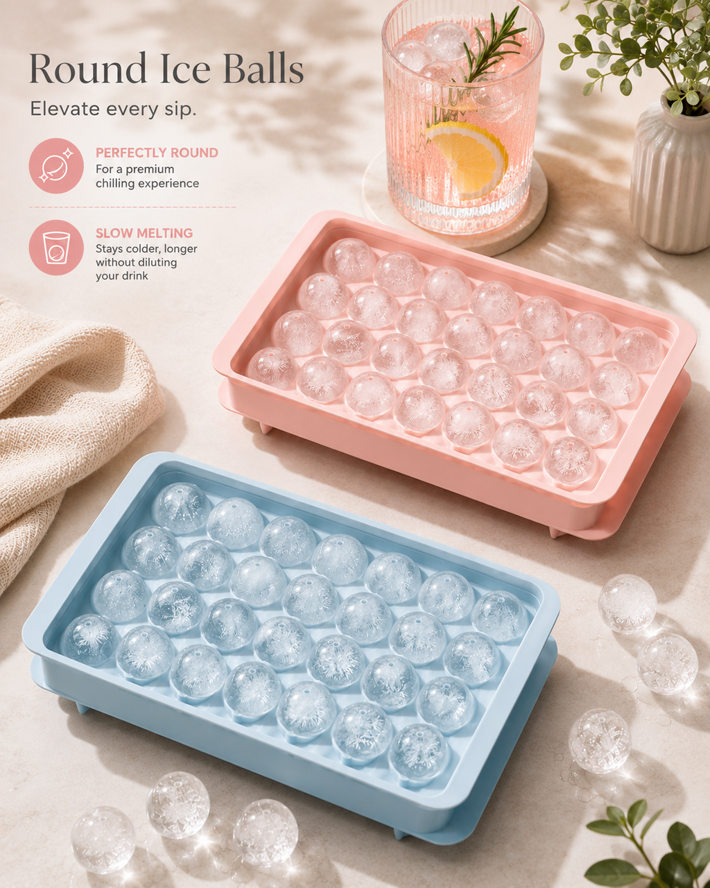 Mini Ice Cube Trays  Tiny Ice Cube Tray with Lid for Freezer, Round Ice Cubes for Chilling Cocktail Whiskey Tea Coffee