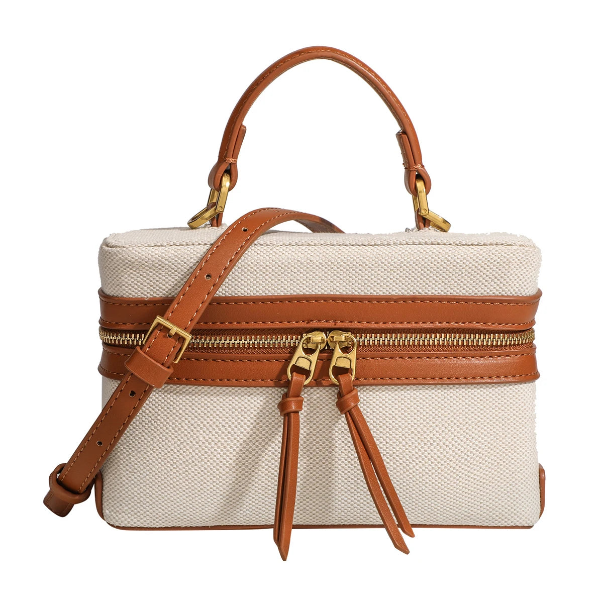 Women's Retro Canvas Spliced Lunch Box, Commuter Portable Shoulder Crossbody Small Square Bag, Adjustable Shoulder Strap