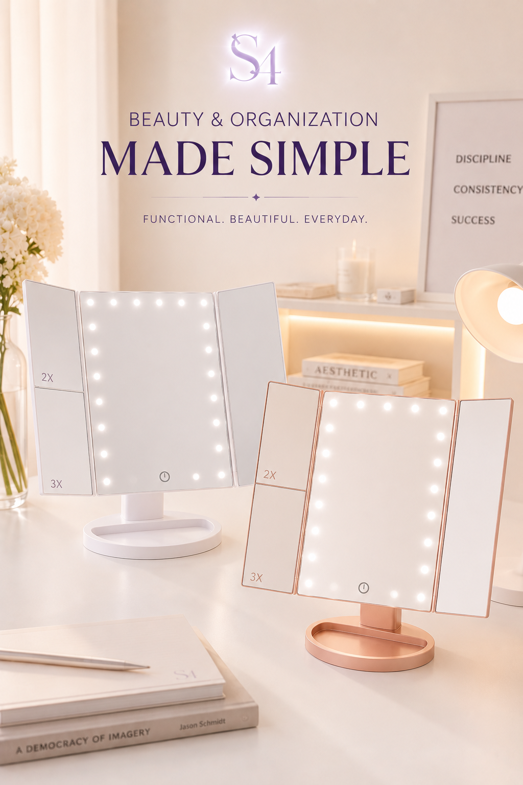 AuraGlow LED Vanity Mirror – Tri-Fold Touch Makeup Mirror