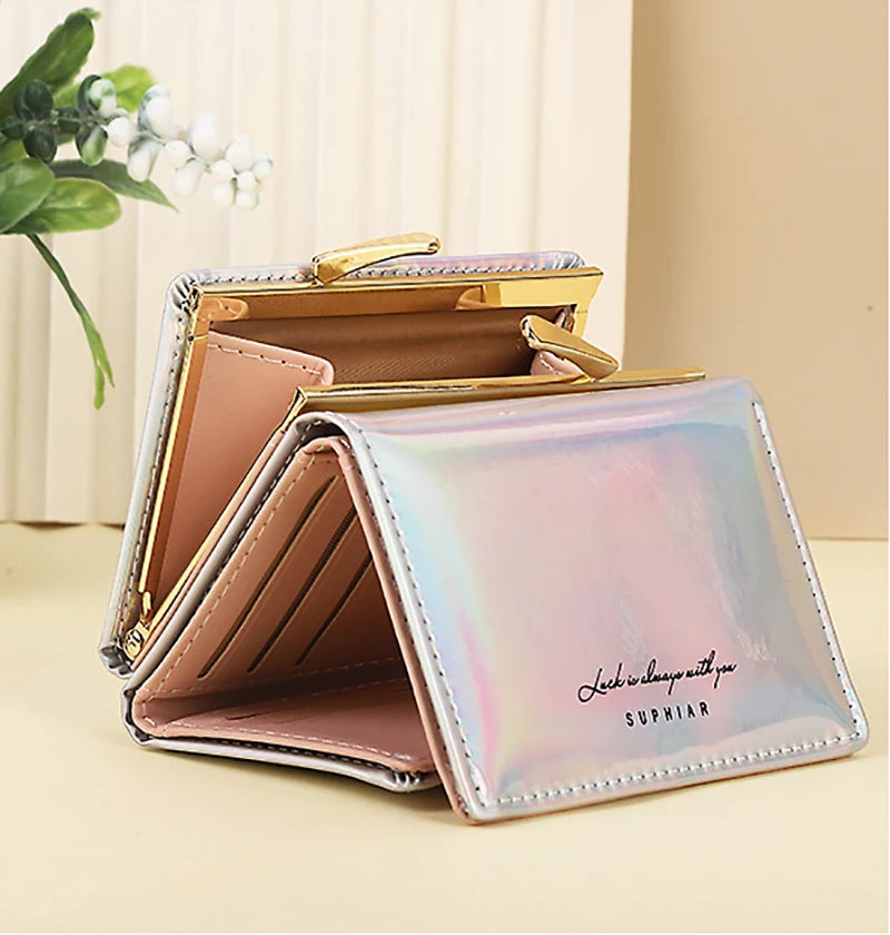 Women's	Wallets Fashion Rainbow Credit Card Holder Purses with Coin Pocket for Women Portable Short PU Leather Cute Wallet