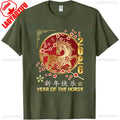 New Year 2026 Year of The Horse T-Shirt  Short-sleeve O-neck Streetwear Classic Pattern High Quality Cotton Tees Men Clothing