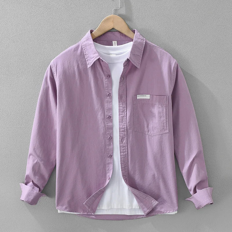 Men's Pure Cotton Shirt Solid Casual Heavyweight Button Down Collar Shirts Long Sleeve Dress Shirts With Pocket