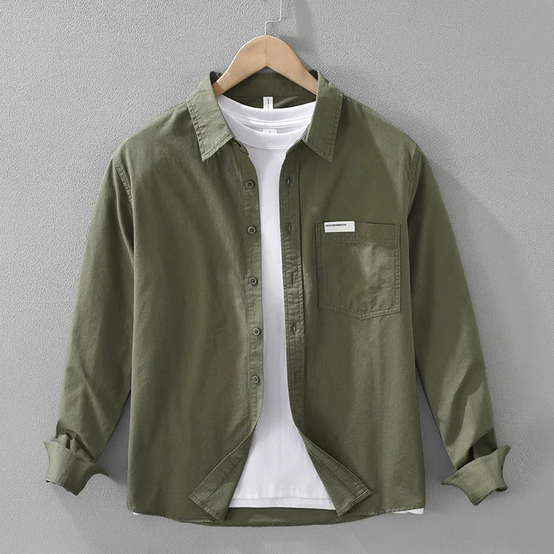 Men's Pure Cotton Shirt Solid Casual Heavyweight Button Down Collar Shirts Long Sleeve Dress Shirts With Pocket