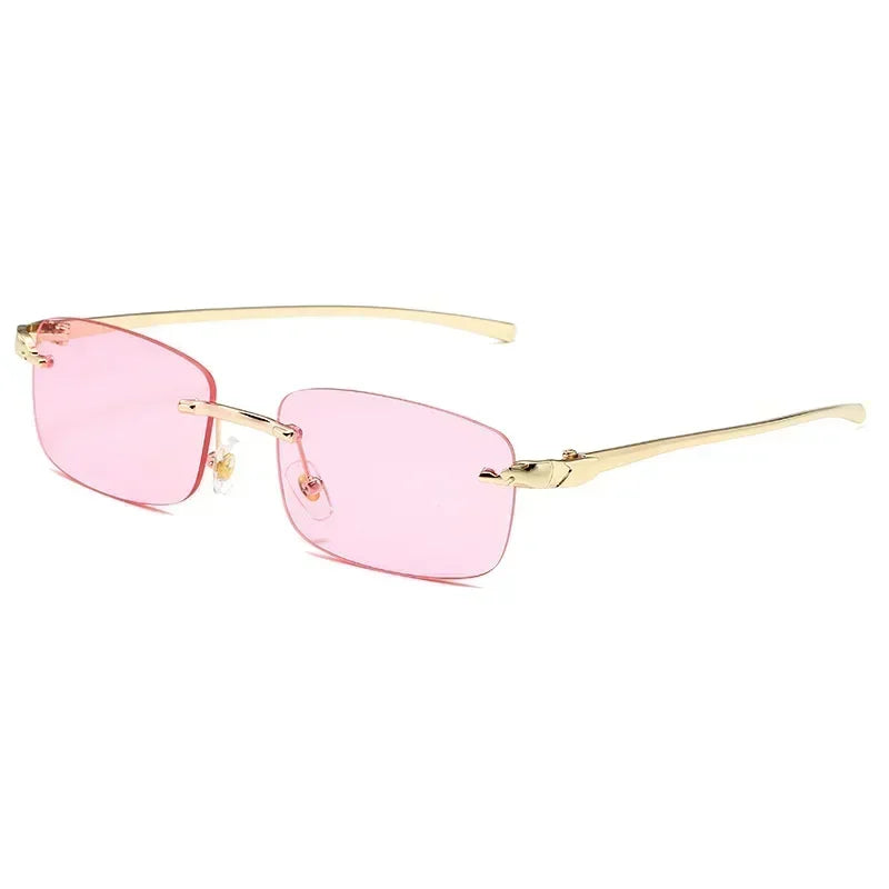 Classic Casual Sun Glasses UV400 Cut Edge Frameless Sunglasses New Rectangle Vintage Sunglasses with High Grade Leopard Style