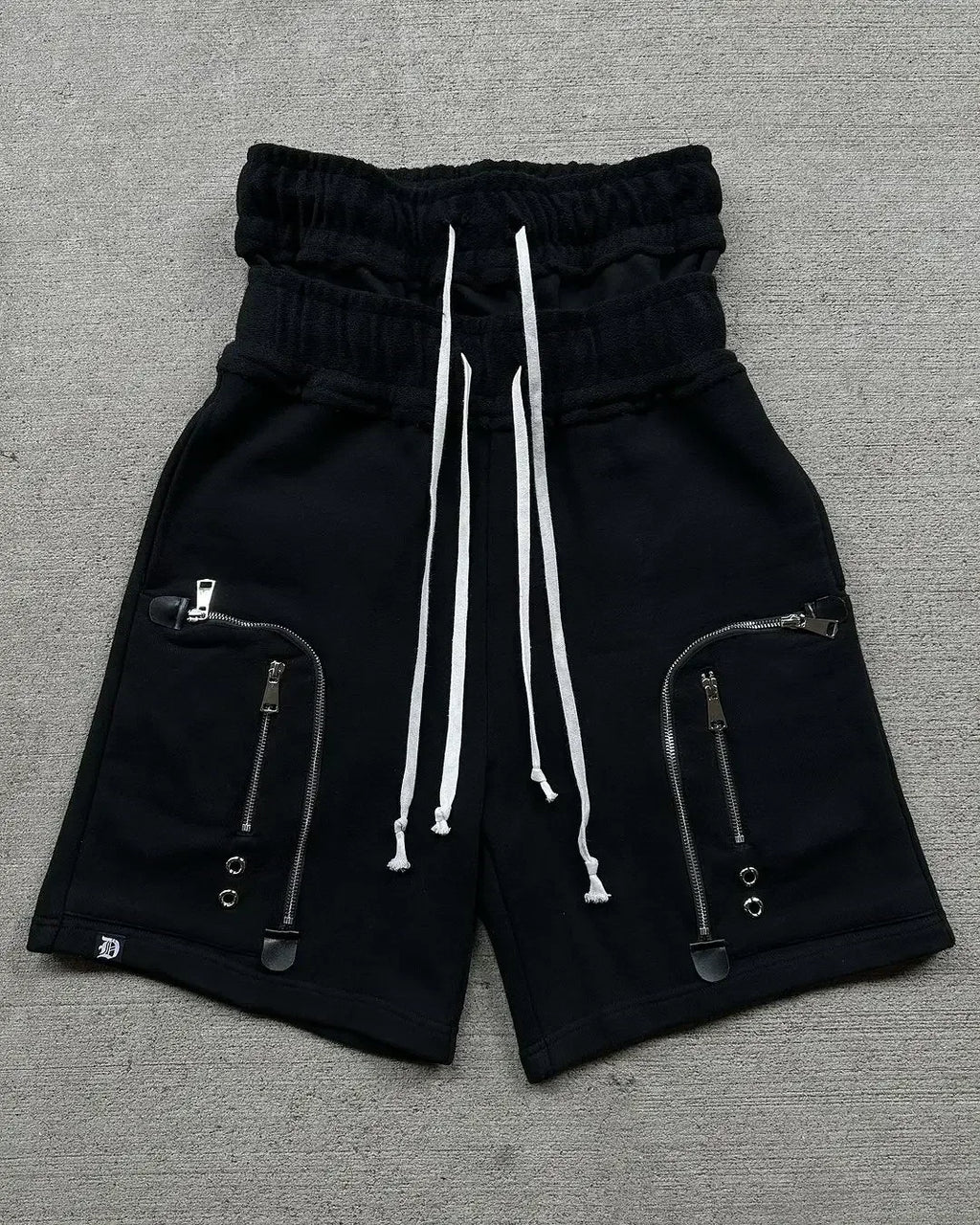 Black zippered double-sleeved shorts suit hooded sweatshirt sports suit American high street casual patchwork jacket hot sale