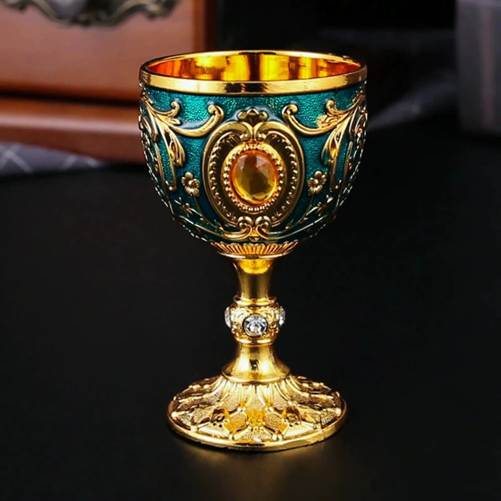 1pc Timeless Embossed Metal Chalice Goblet Vintage Wine Champagne Liqueur Cup Perfect for Bars Restaurants Home Decor