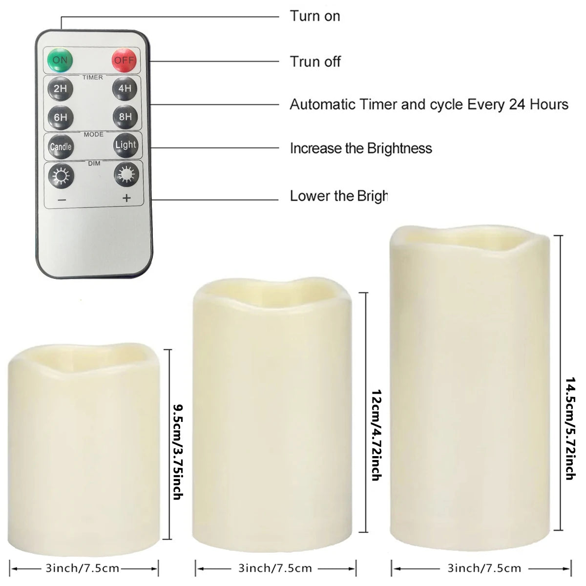3pcs/set LED Flameless Candles Flickering Light with Remote Control for Christmas Festival Wedding Home Party Decor Lighting