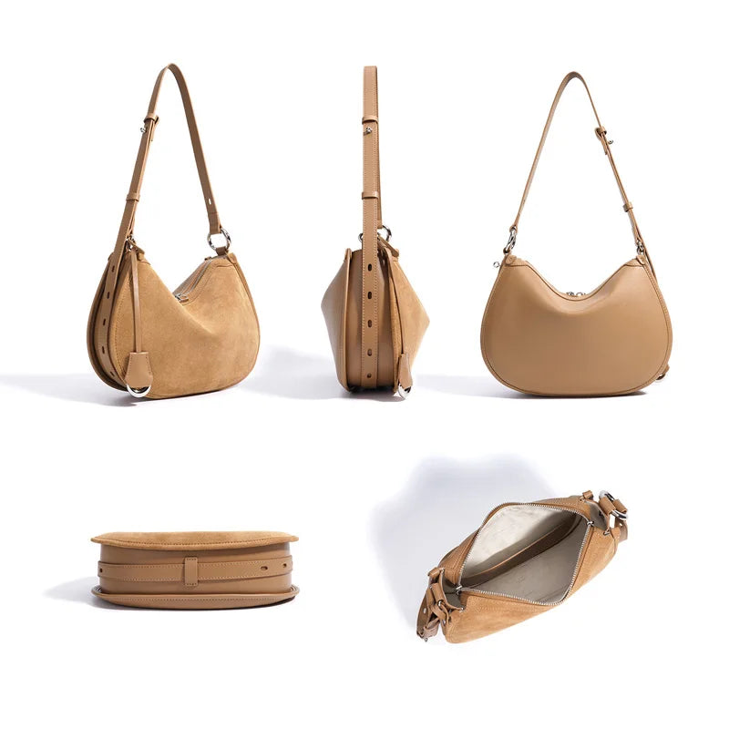 2025 Spring Summer Suede Hobo Bag Sophisticated Single Shoulder Tote Vintage Inspired Trendy Crossbody Pack Women's Handbag