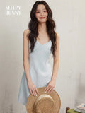 V-Neck Cami Dress Women Summer Petite Slim Fit A-Line Mini Dress Elegant Sleeveless Waist Cinching Inner Daily Wear Slip Dress