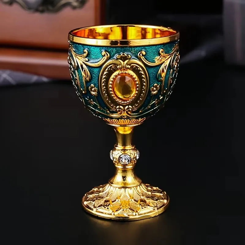 1pc Timeless Embossed Metal Chalice Goblet Vintage Wine Champagne Liqueur Cup Perfect for Bars Restaurants Home Decor