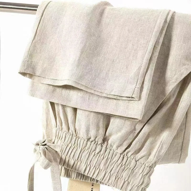 Summer Men's Cotton Linen Long Pants Solid Color Breathable Linen Trousers Male Casual Elastic Waist Casual Pants Harajuku Trous