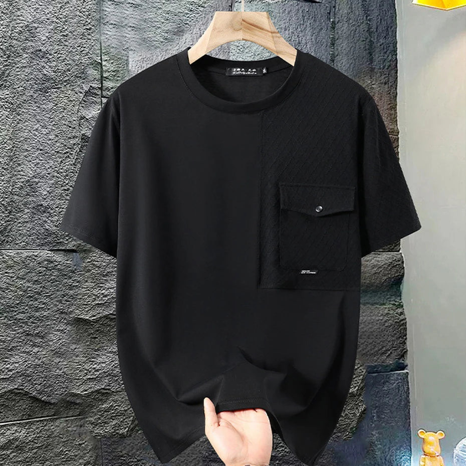 10XL 11XL Plus Size Summer T-shirt Men Short Sleeve T-shirts Fashion Casual Pocket Patchwork Tops Tees Male Big Size Tshirt