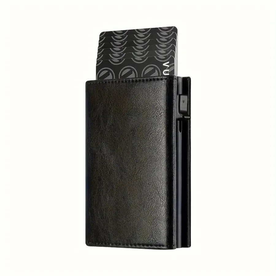 Men's Wallet with Zipper Coin Purse Automatic Pop-up Metal Credit Card Holder Minimalist RFID Blocking Business Card Wallet Idea