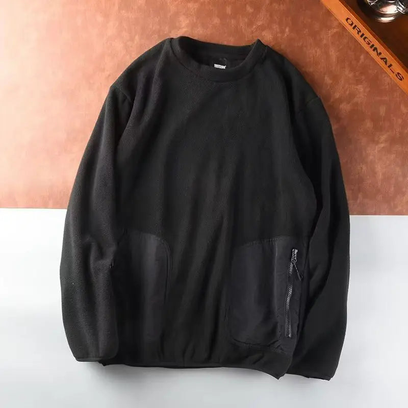 Autumn Winter Men's Polar Fleece Outdoor Warm Breathable Tactical Zipper Round Neck Long Sleeve Casual Splicing Color Sweatshirt