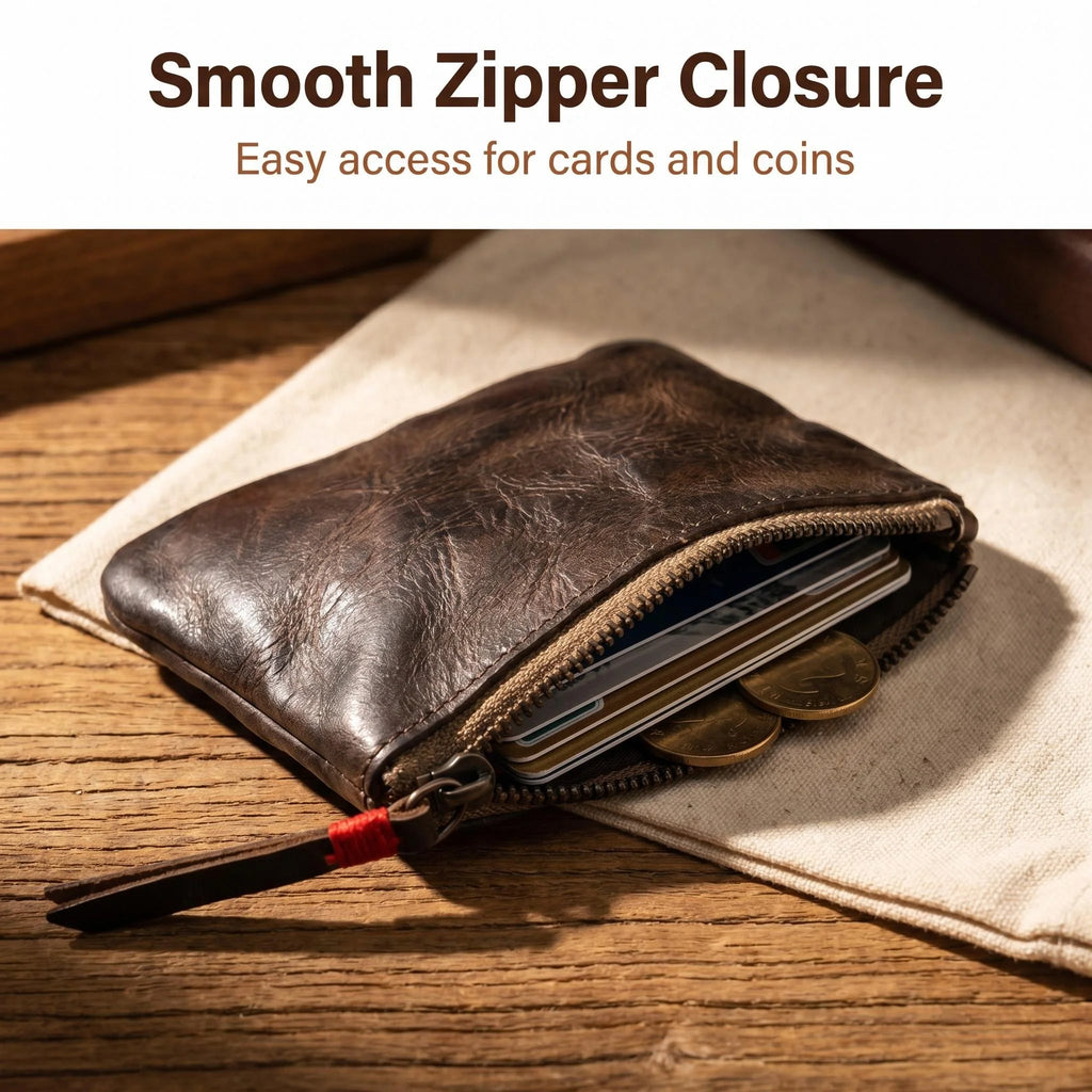 Cowhide Wallet Men's Leather Wallet Genuine Leather Men's Wallet Minimalist Wallet Credit Card Holder Earbuds Pouch