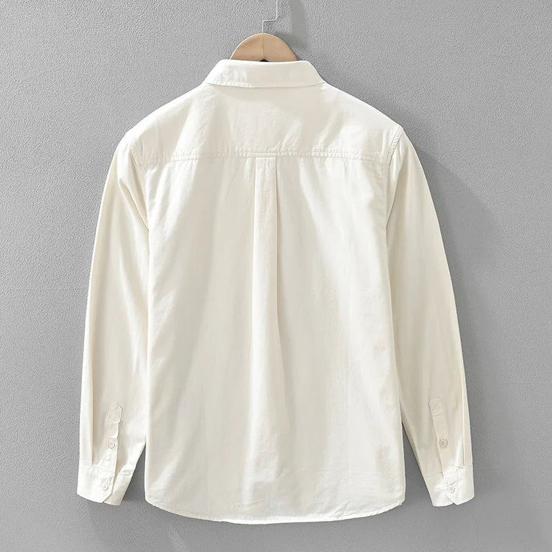 Men's Pure Cotton Shirt Solid Casual Heavyweight Button Down Collar Shirts Long Sleeve Dress Shirts With Pocket