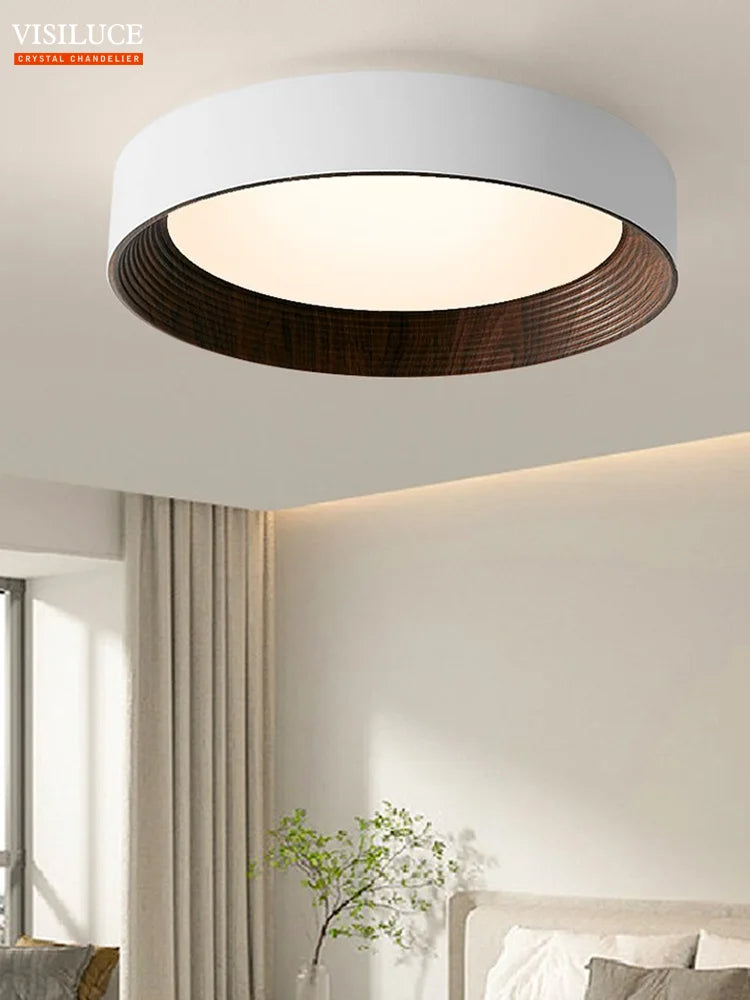 Minimalist Modern Wood Walnut color LED Ceiling Lamp Living Room Bedroom Hotel Decor Nordic ceiling light fixtures with RC