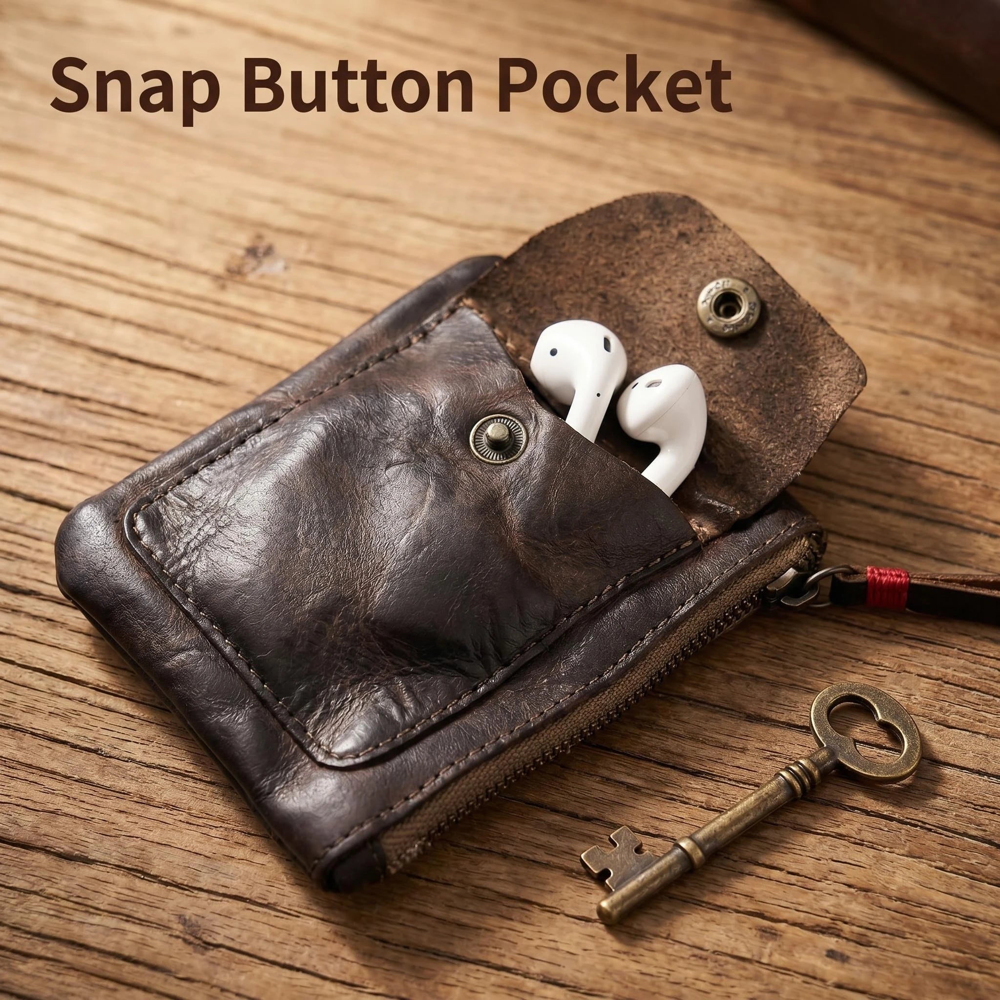 Cowhide Wallet Men's Leather Wallet Genuine Leather Men's Wallet Minimalist Wallet Credit Card Holder Earbuds Pouch