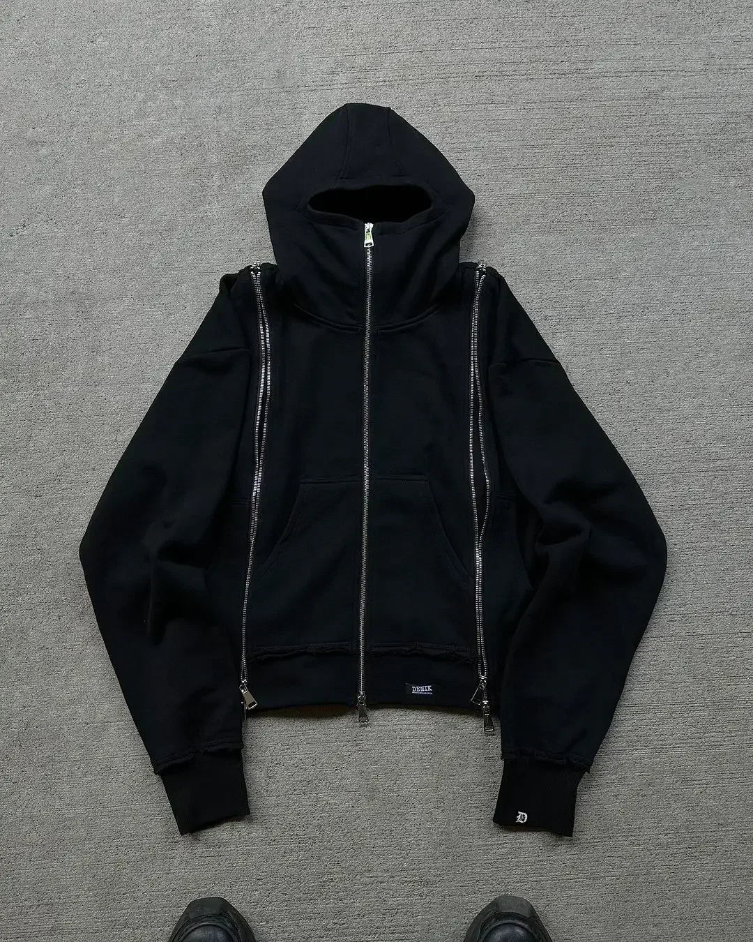 Black zippered double-sleeved shorts suit hooded sweatshirt sports suit American high street casual patchwork jacket hot sale