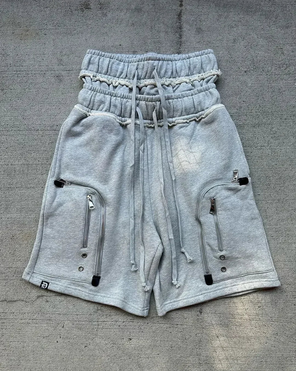 Black zippered double-sleeved shorts suit hooded sweatshirt sports suit American high street casual patchwork jacket hot sale