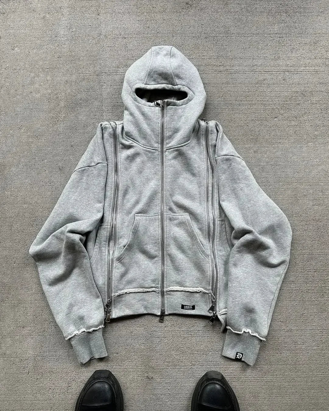 Black zippered double-sleeved shorts suit hooded sweatshirt sports suit American high street casual patchwork jacket hot sale