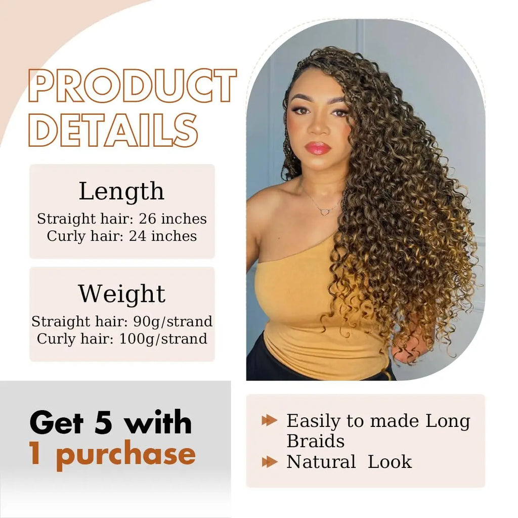4+1 5 Dundle Deals Brown To Honey Blonde Curly Crochet Braids Pre Stretched,Ombre Knotless Boho Hair for Braiding Hair Synthetic