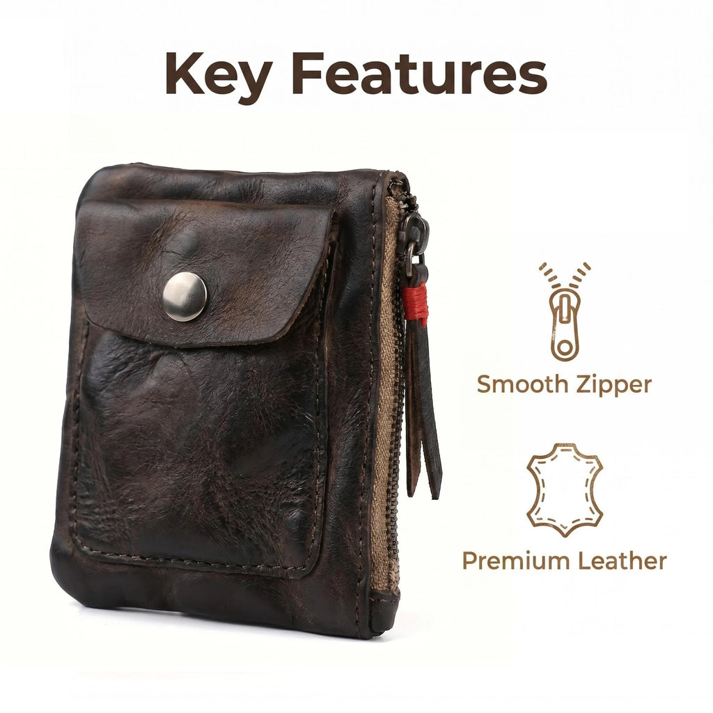 Cowhide Wallet Men's Leather Wallet Genuine Leather Men's Wallet Minimalist Wallet Credit Card Holder Earbuds Pouch