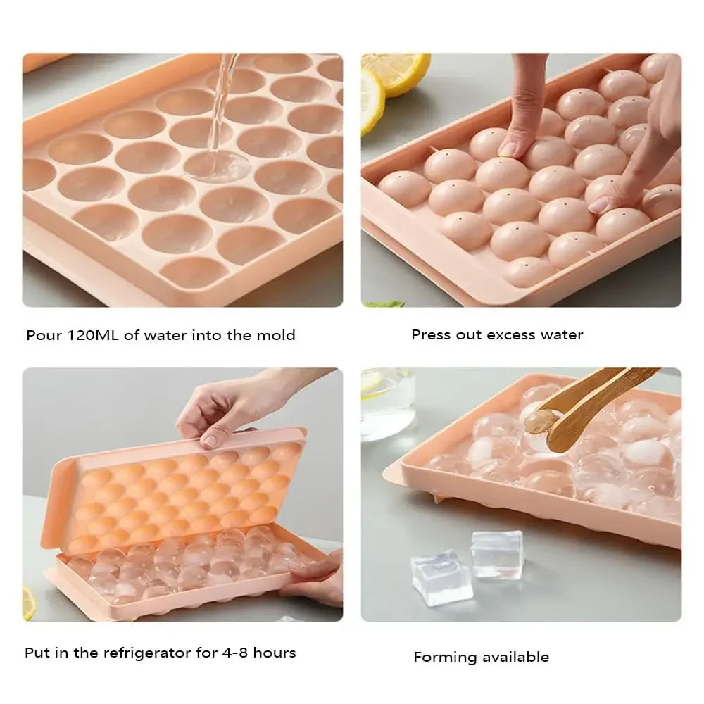Mini Ice Cube Trays  Tiny Ice Cube Tray with Lid for Freezer, Round Ice Cubes for Chilling Cocktail Whiskey Tea Coffee