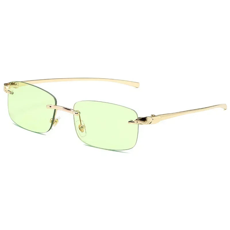 Classic Casual Sun Glasses UV400 Cut Edge Frameless Sunglasses New Rectangle Vintage Sunglasses with High Grade Leopard Style