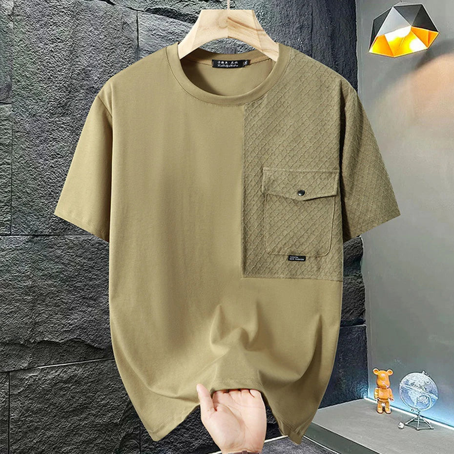 10XL 11XL Plus Size Summer T-shirt Men Short Sleeve T-shirts Fashion Casual Pocket Patchwork Tops Tees Male Big Size Tshirt