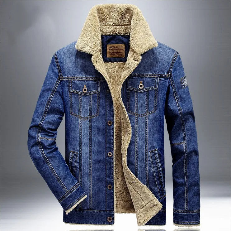 New Autumn Winter Men's Denim Jackets Thicken Fleece-Lined Lapel Warm Cotton-padded Coats Loose Casual Jean Jacket Plus Size 7XL