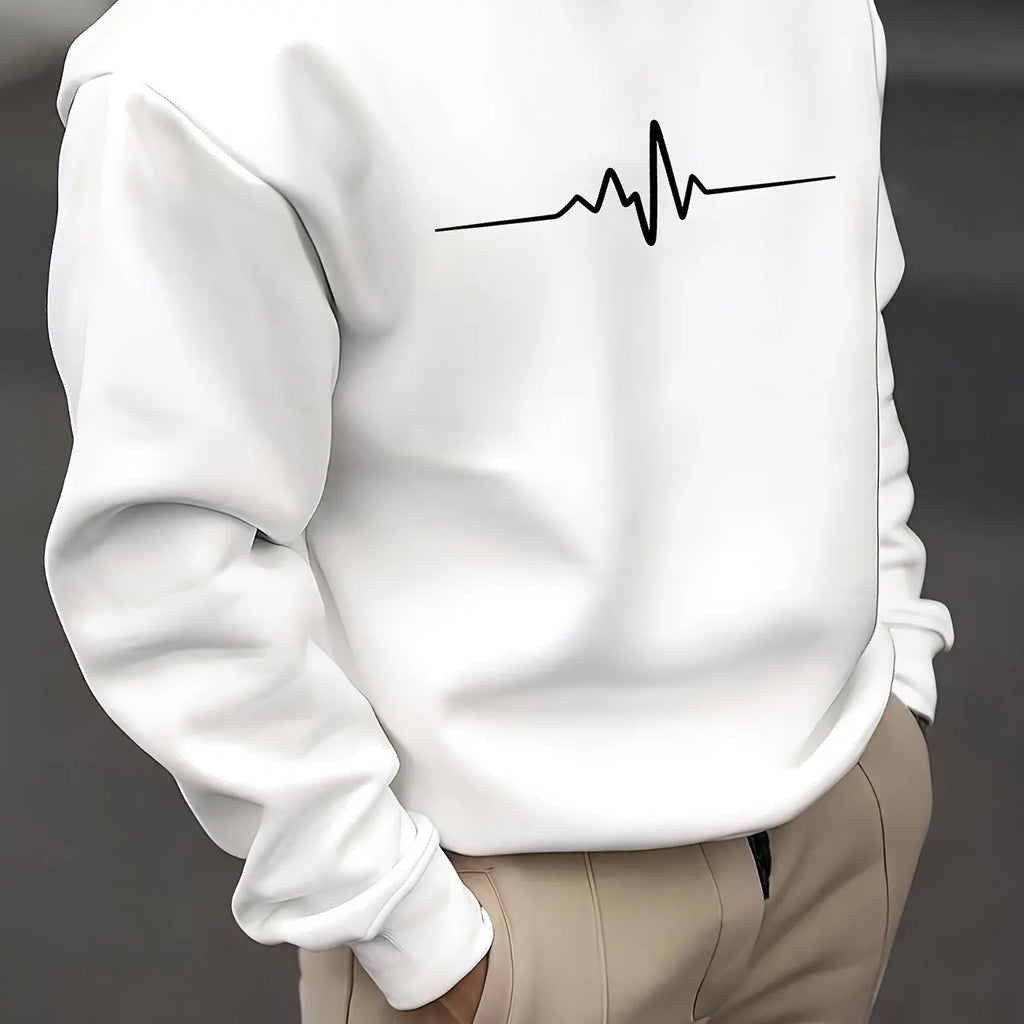 Men's autumn and winter fashionable casual loose electrocardiogram heartbeat pattern printed pullover with long sleeves