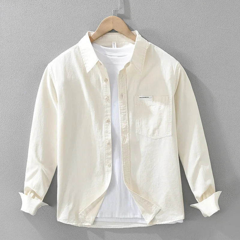 Men's Pure Cotton Shirt Solid Casual Heavyweight Button Down Collar Shirts Long Sleeve Dress Shirts With Pocket