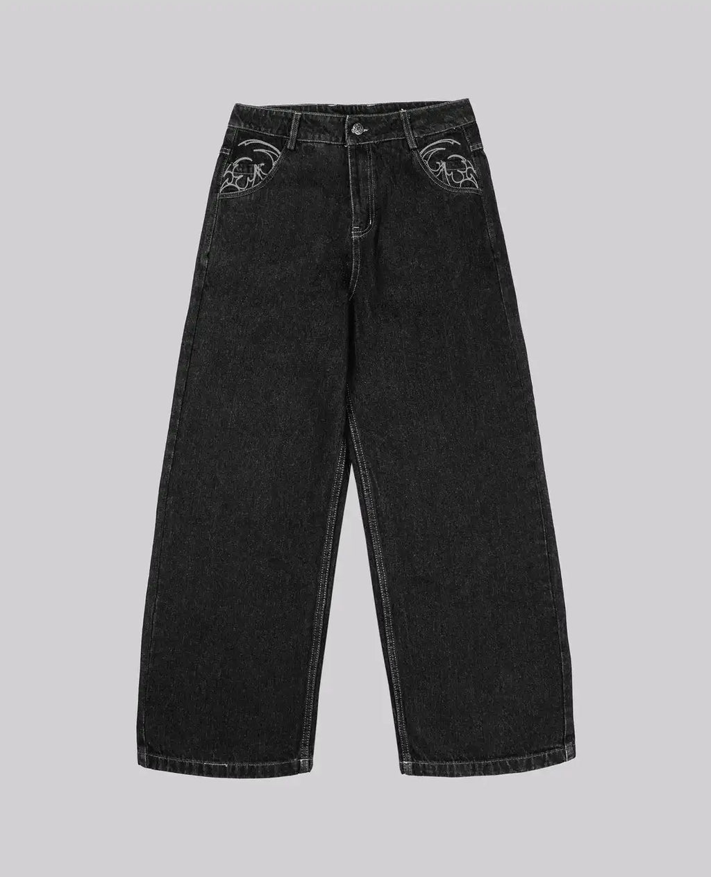 90s Retro Street Embroidery Jeans Male  R&B Solid Color Loose Straight Pants Female Y2K Harajuku Hip Hop  Punk Style  Men Jeans