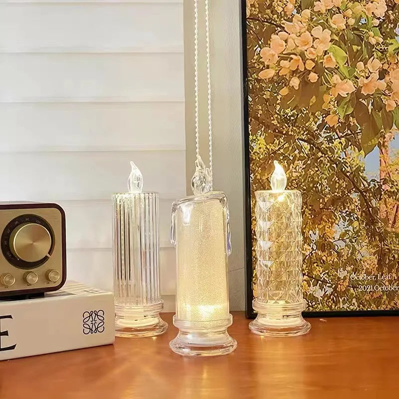 LR44 Battery Electronic Candle Crystal Rose Projection Ambient Light Decor Bar Club Holiday Wedding LED Bedroom Table Lamp