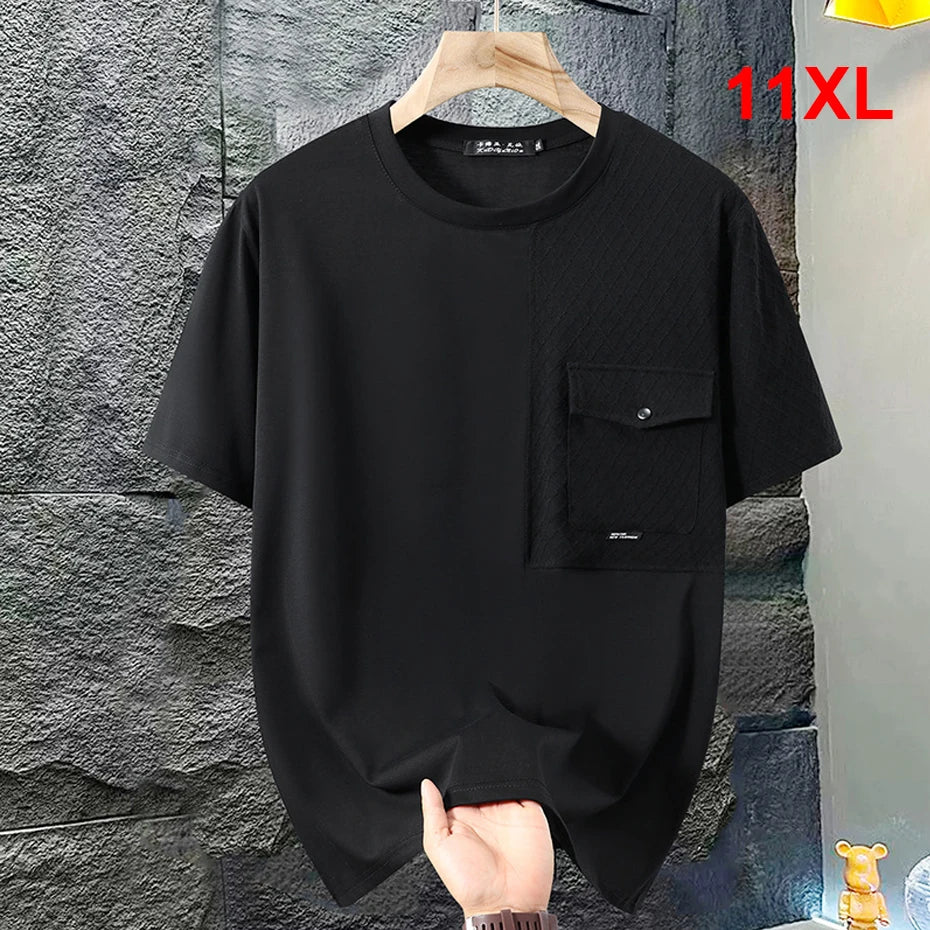 10XL 11XL Plus Size Summer T-shirt Men Short Sleeve T-shirts Fashion Casual Pocket Patchwork Tops Tees Male Big Size Tshirt
