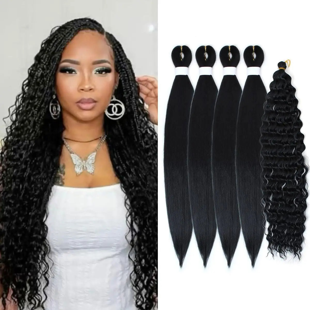 4+1 5 Dundle Deals Brown To Honey Blonde Curly Crochet Braids Pre Stretched,Ombre Knotless Boho Hair for Braiding Hair Synthetic