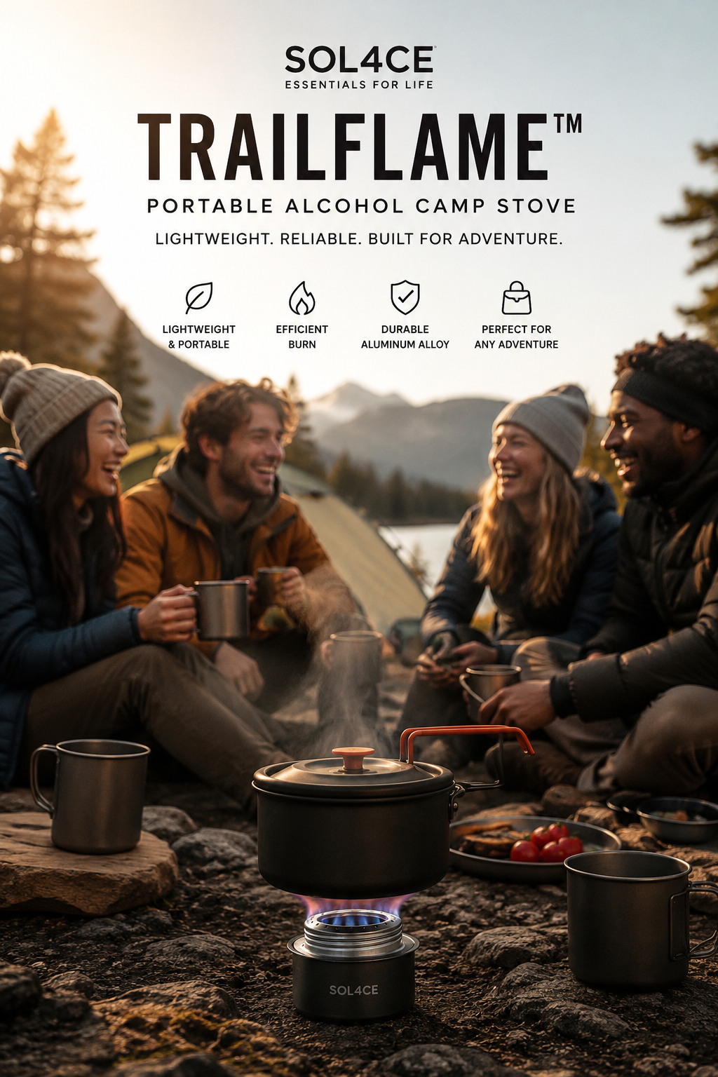 SOL4CE TrailFlame™ Portable Alcohol Camp Stove