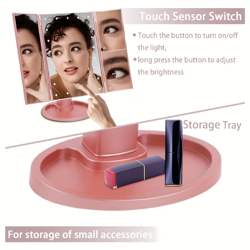AuraGlow LED Vanity Mirror – Tri-Fold Touch Makeup Mirror