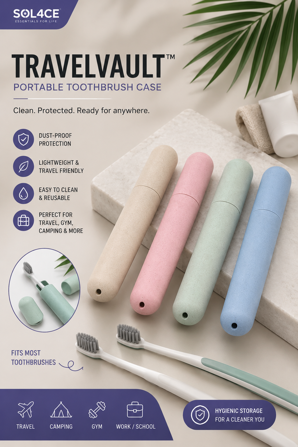 SOL4CE TravelVault™ Portable Toothbrush Case