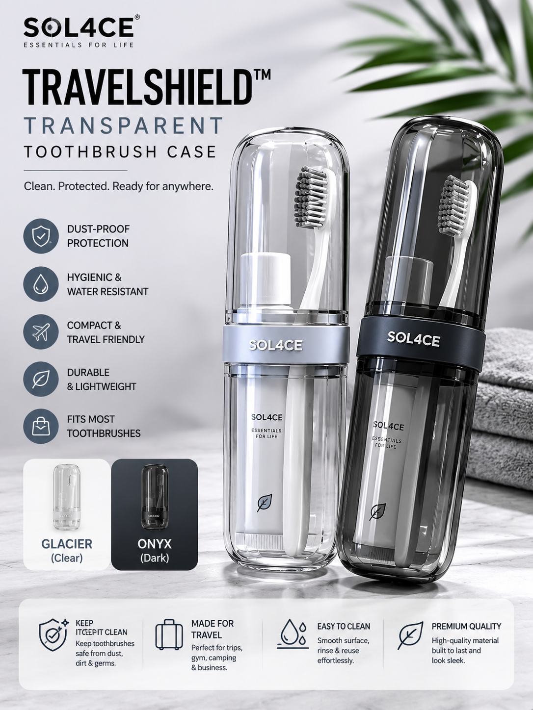 SOL4CE TravelShield Transparent Toothbrush Case